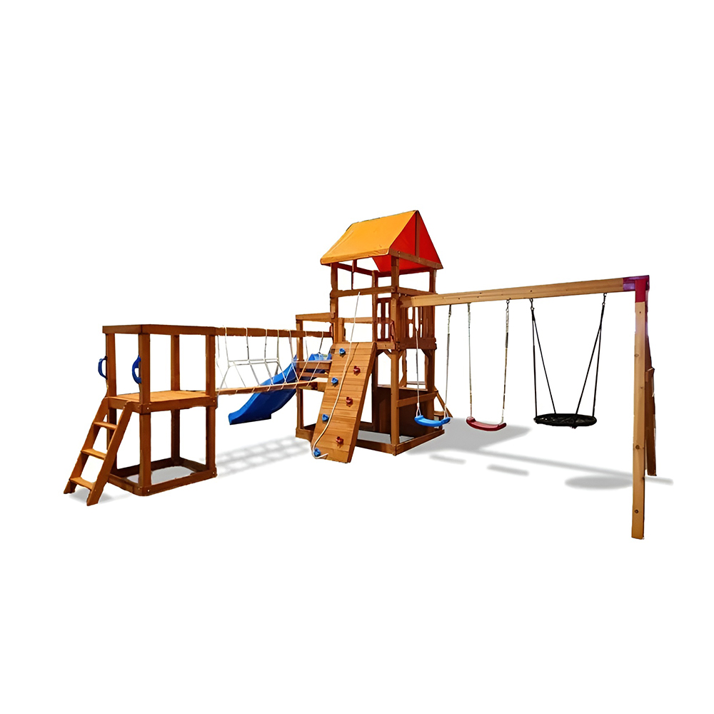 مجموعة أرجوحة خشبية مع جدار تسلق لملعب الغوريلا