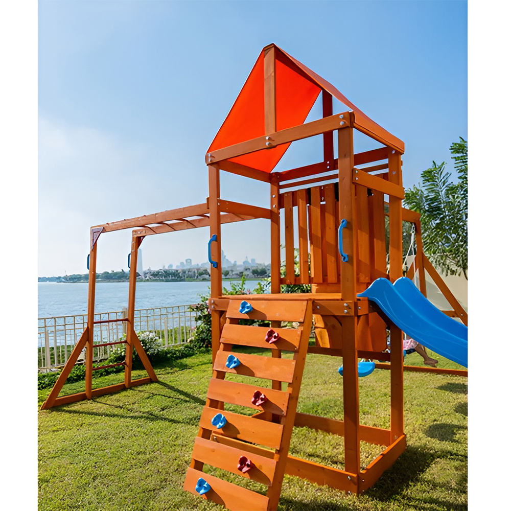 مجموعة أرجوحة خشبية مع جدار تسلق لملعب الغوريلا - الصورة 5